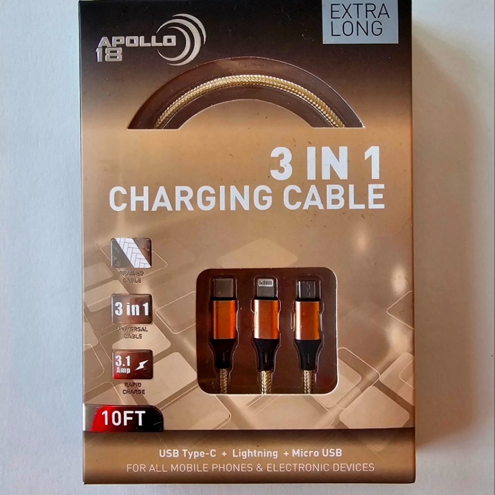 Charging Cable For All Mobile Phones & Electronic Devices, Apollo 18, 3 in 1